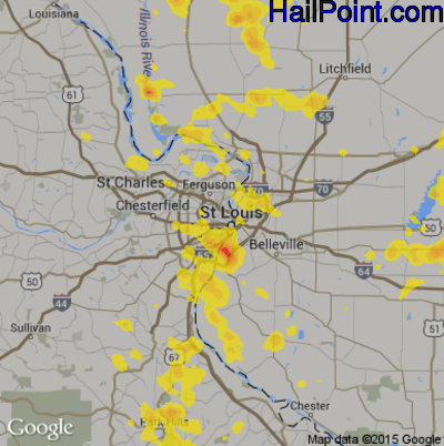 Hail Map for St. Louis, MO Region on June 9, 2018