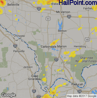 Hail Map for Carbondale, IL Region on June 9, 2018