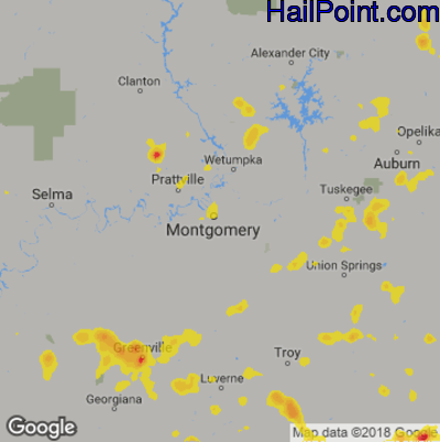 Hail Map for Montgomery, AL Region on June 9, 2018