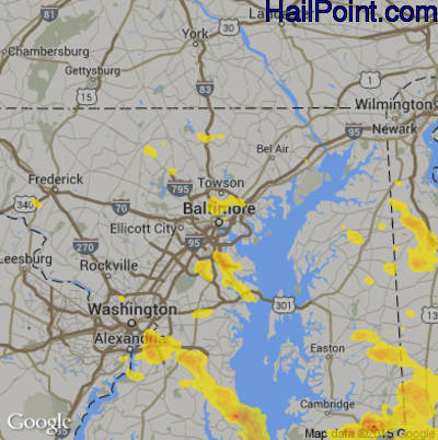 Hail Map for Baltimore, MD Region on June 9, 2018