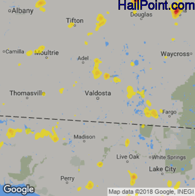 Hail Map for Valdosta, GA Region on June 9, 2018