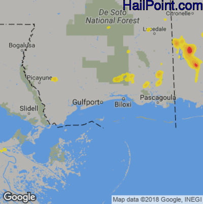Hail Map for Gulfport, MS Region on June 9, 2018