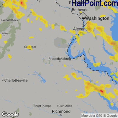 Hail Map for Fredericksburg, VA Region on June 9, 2018