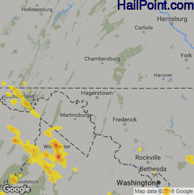 Hail Map for Hagerstown, MD Region on June 9, 2018
