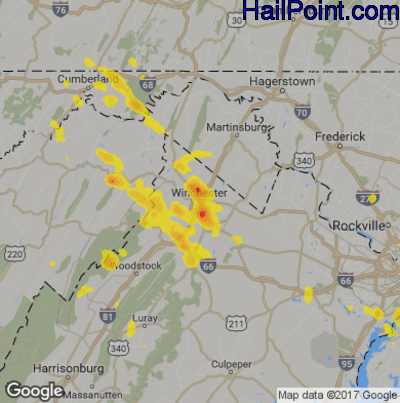 Hail Map for Winchester, VA Region on June 9, 2018