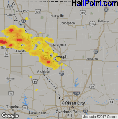 Hail Map for St. Joseph, MS Region on June 9, 2018