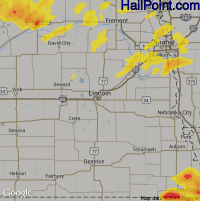 Hail Map for Lincoln, NE Region on June 9, 2018