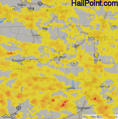 Hail Map for Decatur, IL Region on June 10, 2018