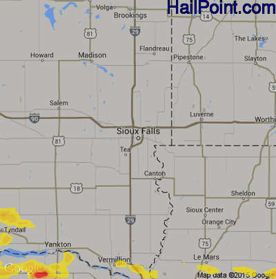 Hail Map for Sioux Falls, SD Region on June 10, 2018