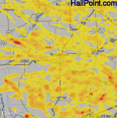 Hail Map for Springfield, IL Region on June 10, 2018