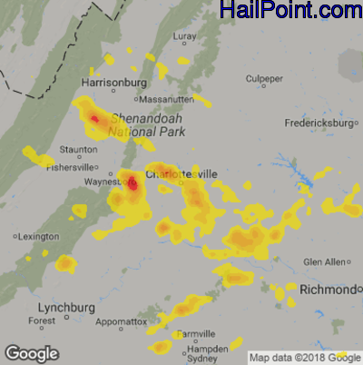 Hail Map for Charlotttesville, VA Region on June 10, 2018