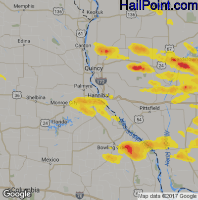 Hail Map for Hannibal, MS Region on June 10, 2018