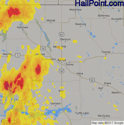 Hail Map for Minot, ND Region on June 10, 2018