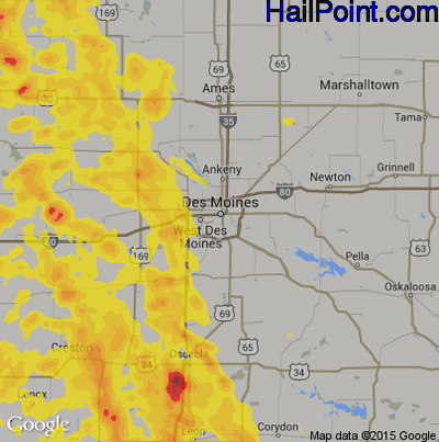 Hail Map for Des Moines, IA Region on June 11, 2018