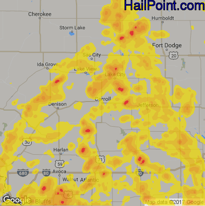 Hail Map for Carroll, IA Region on June 11, 2018