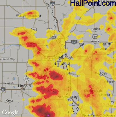 Hail Map for Omaha, NE Region on June 11, 2018