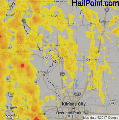 Hail Map for St. Joseph, MS Region on June 11, 2018 