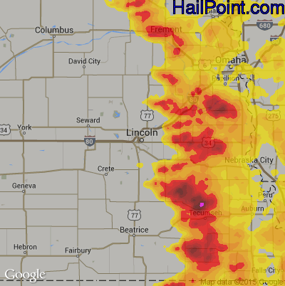 Hail Map for Lincoln, NE Region on June 11, 2018