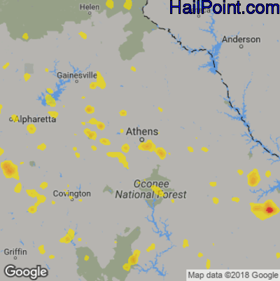 Hail Map for Athens, GA Region on June 11, 2018