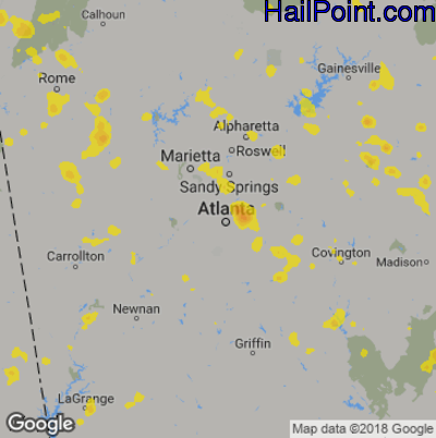 Hail Map for Atlanta, GA Region on June 11, 2018