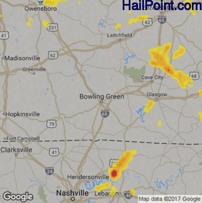 Hail Map for Bowling Green, KY Region on June 11, 2018 