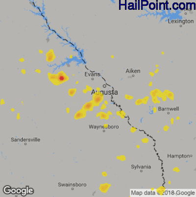 Hail Map for Augusta, GA Region on June 11, 2018