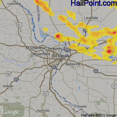 Hail Map for St. Louis, MO Region on June 11, 2018