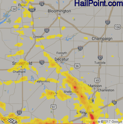 Hail Map for Decatur, IL Region on June 11, 2018