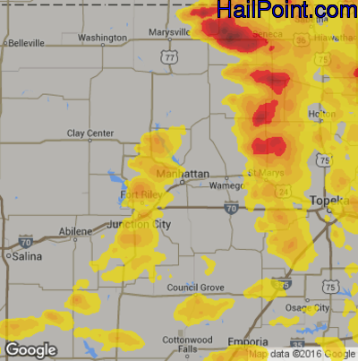 Hail Map for Mahhattan, KS Region on June 12, 2018