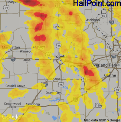 Hail Map for Topeka, KS Region on June 12, 2018