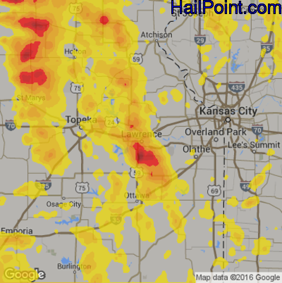Hail Map for Lawerence, KS Region on June 12, 2018