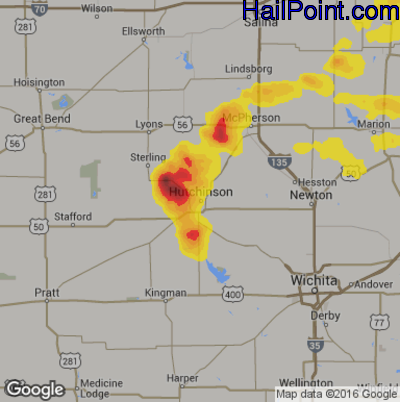 Hail Map for Hutchinson, KS Region on June 12, 2018 