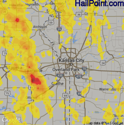 Hail Map for Kansas City, KS Region on June 12, 2018