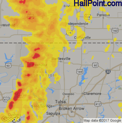 Hail Map for Bartlesville, OK Region on June 12, 2018