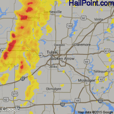 Hail Map for Tulsa, OK Region on June 12, 2018