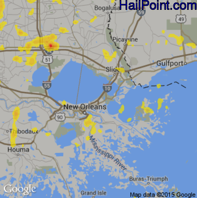 Hail Map for New Orleans, LA Region on June 12, 2018