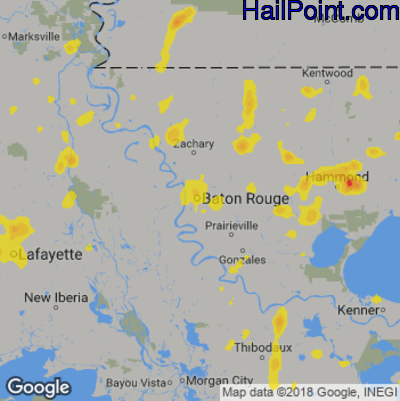 Hail Map for Baton Rouge, LA Region on June 12, 2018