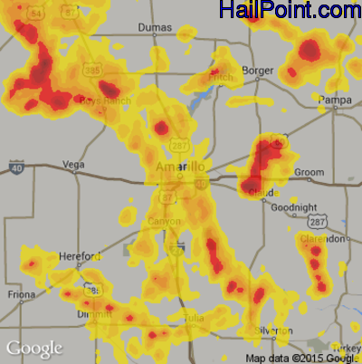 Hail Map for Amarillo, TX Region on June 12, 2018 