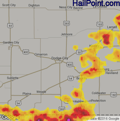 Hail Map for Dodge City, KS Region on June 12, 2018