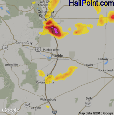 Hail Map for Pueblo, CO Region on June 13, 2018