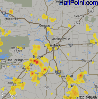 Hail Map for Little Rock, AR Region on June 13, 2018