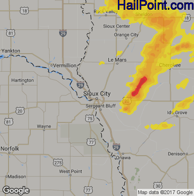 Hail Map for Sioux City, IA Region on June 14, 2018 