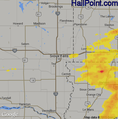 Hail Map for Sioux Falls, SD Region on June 14, 2018