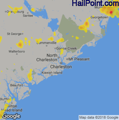 Hail Map for Charleston, SC Region on June 14, 2018