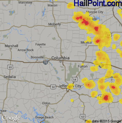 Hail Map for Columbia, MO Region on June 14, 2018
