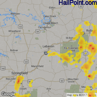 Hail Map for Lebanon, MS Region on June 14, 2018