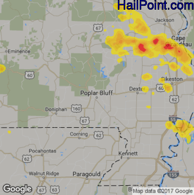 Hail Map for Poplar Bluff, MO Region on June 14, 2018