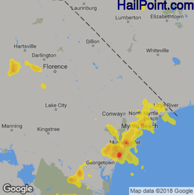 Hail Map for Myrtle Beach, SC Region on June 14, 2018