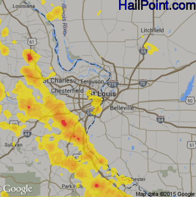 Hail Map for St. Louis, MO Region on June 14, 2018