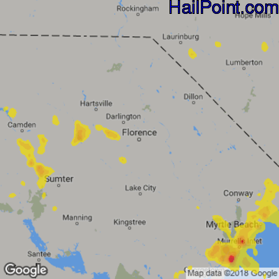 Hail Map for Florence, SC Region on June 14, 2018 